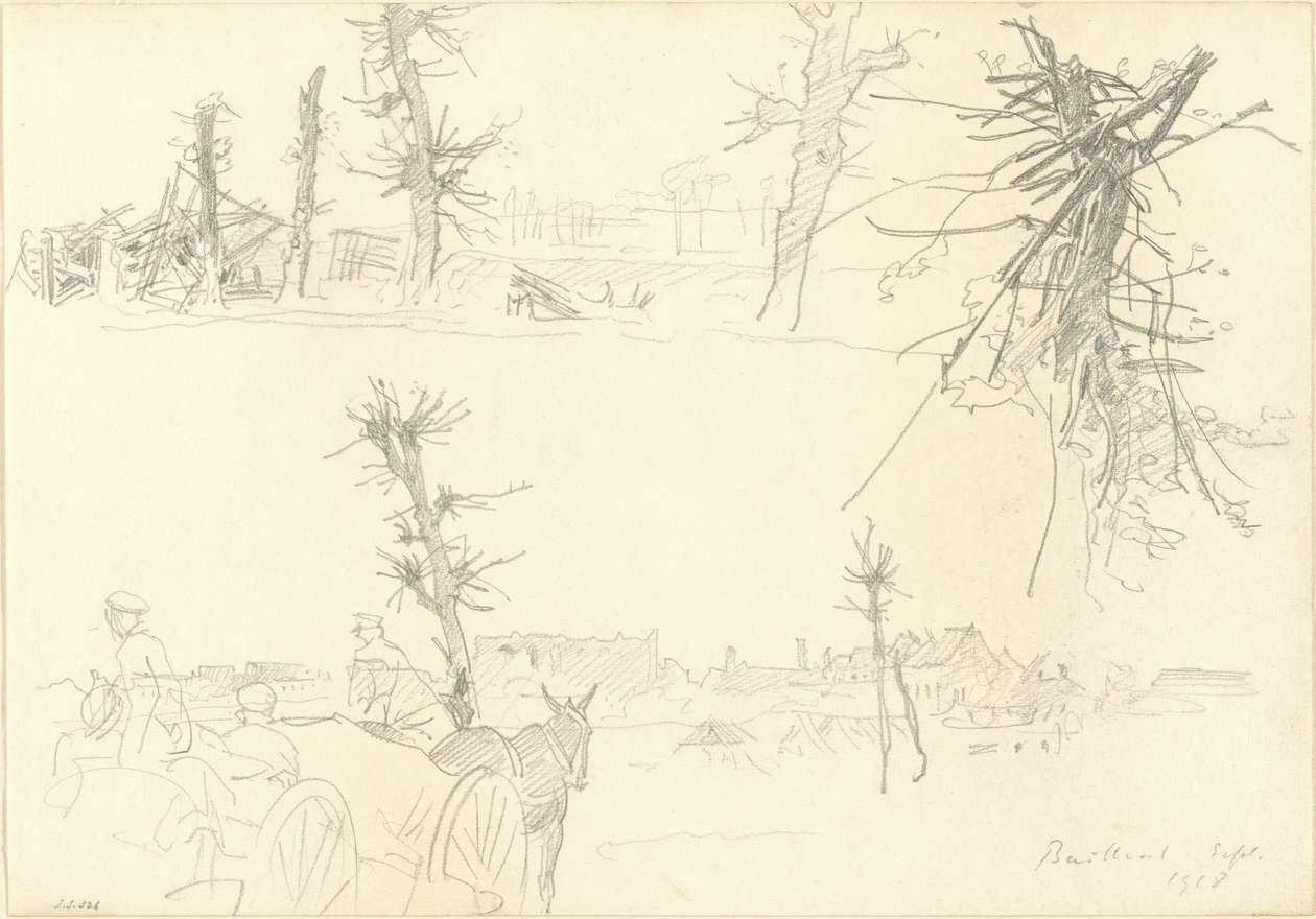 Soldater i et ødelagt landskab [recto] af John Singer Sargent