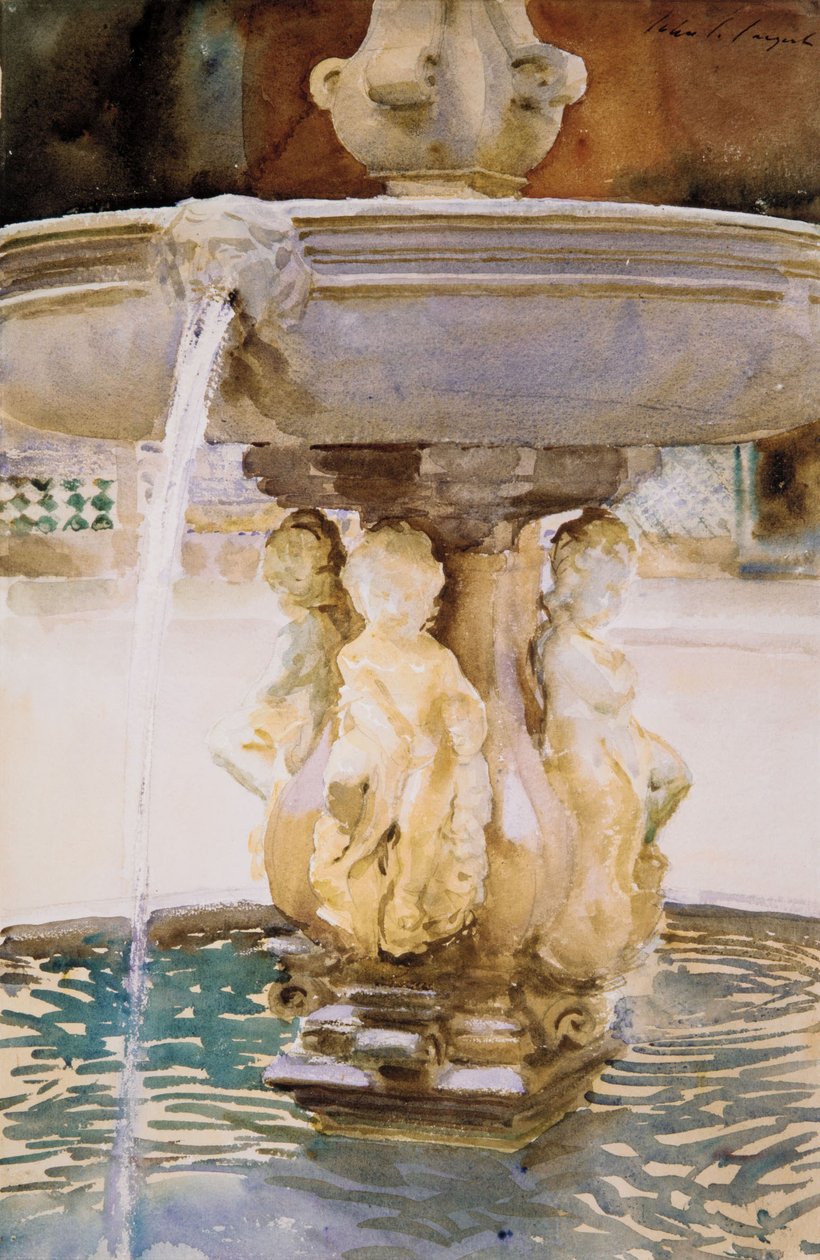 Spansk fontæne, 1912 (wc og grafit på hvidt vævet papir) af John Singer Sargent