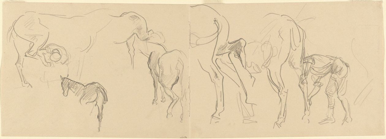 Studier til skoning af Calvary-heste ved fronten [recto], 1918. af John Singer Sargent