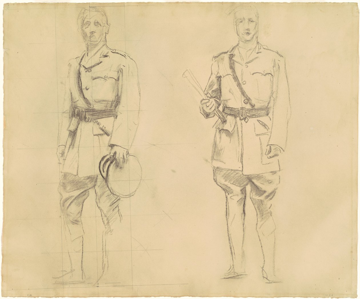 Studier af generaler Plumer og Haig for generalofficerer fra Første Verdenskrig [recto], 1920-1922. af John Singer Sargent