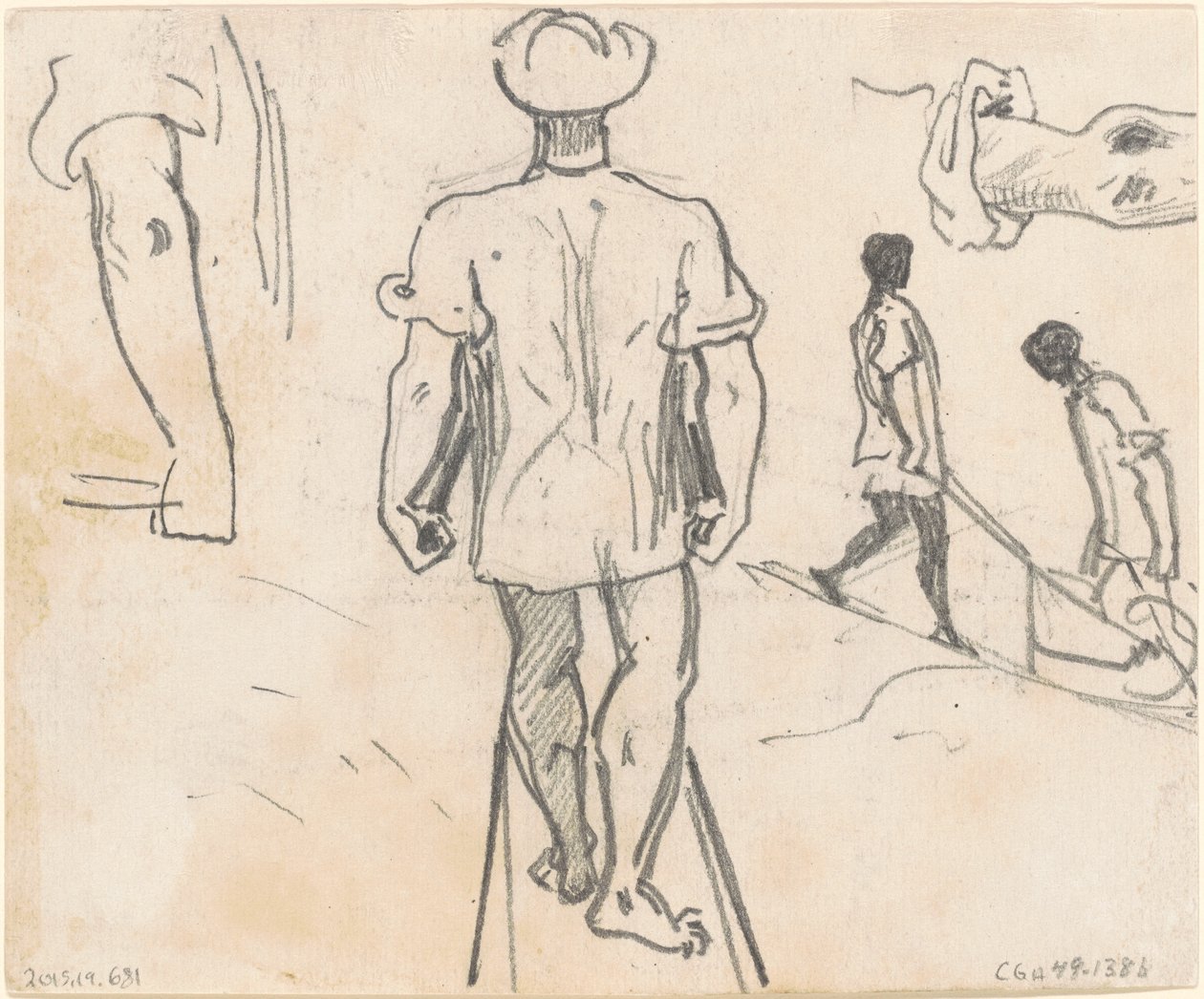 Studier af bønder med trillebøre [verso] af John Singer Sargent