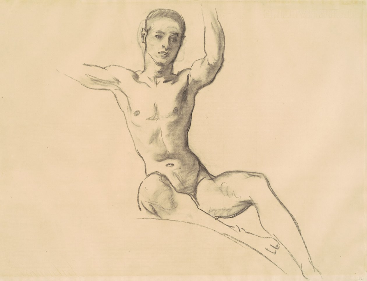 Undersøgelse for figur ovenover musik, 1919-1920. af John Singer Sargent