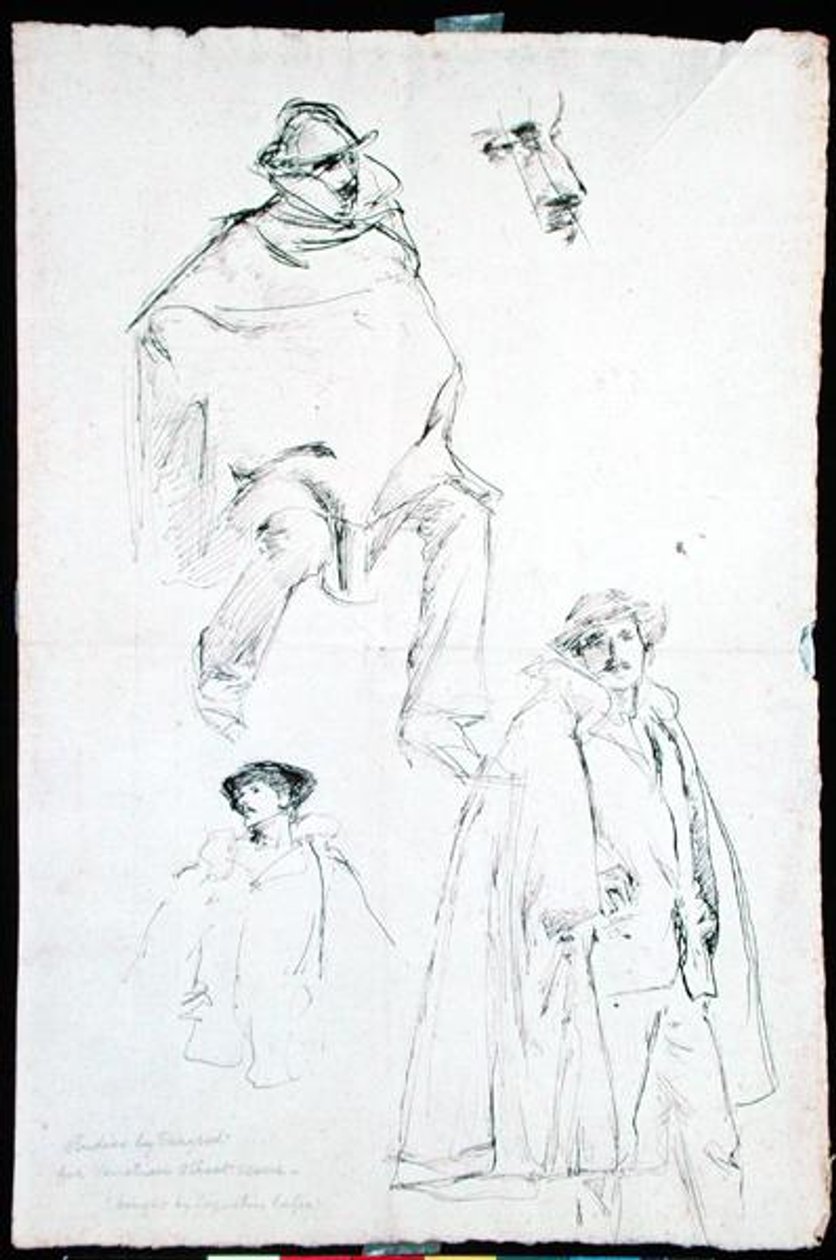 Studie til en venetiansk gadescene (blæk på papir) af John Singer Sargent