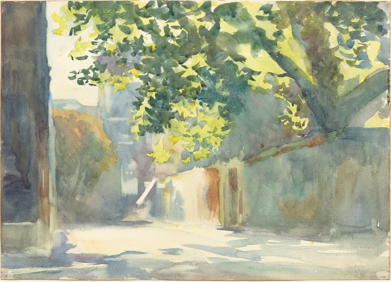 Solbelyst væg under et træ af John Singer Sargent