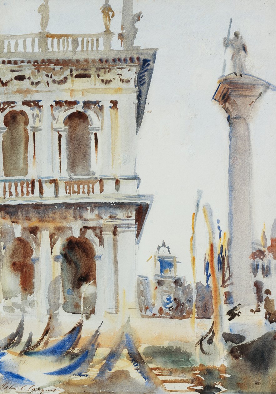 The Corner of the Libreria, med St. Theodore-søjlen, Venedig, 1904 af John Singer Sargent