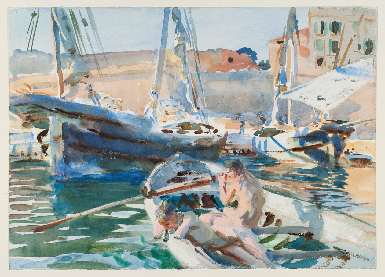 Aflæsning af gips, ca. 1905 (wc på papir) af John Singer Sargent