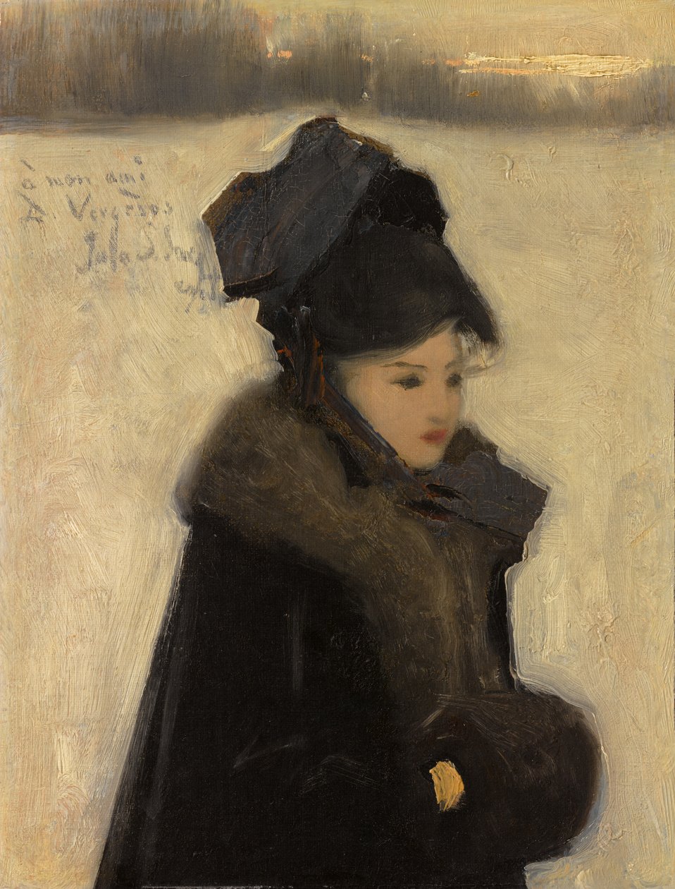 Kvinde med pelse, ca. 1880-85 (olie på lærred) af John Singer Sargent