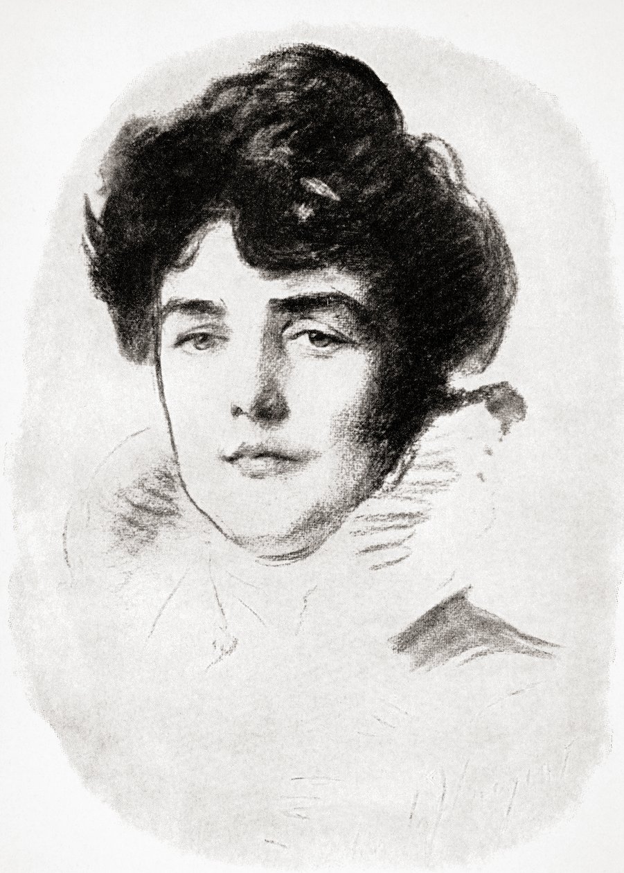 Jeanette Jennie Jerome, Lady Randolph Churchill og mor til Sir Winston Churchill, fra A Roving Commission af Winston S. Churchill pub. af Scribners, 1930 af John Singer after Sargent