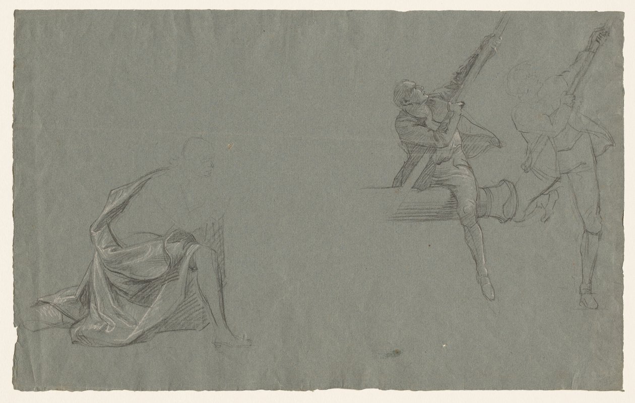 Draperistudie, to figurer der trækker en stang, 1785-86. af John Singleton Copley