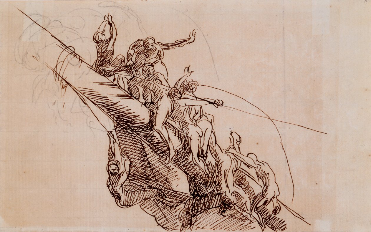 Figurer Clinging to Wreckage, ca. 1785-86 (brunt blæk på beige papir) af John Singleton Copley