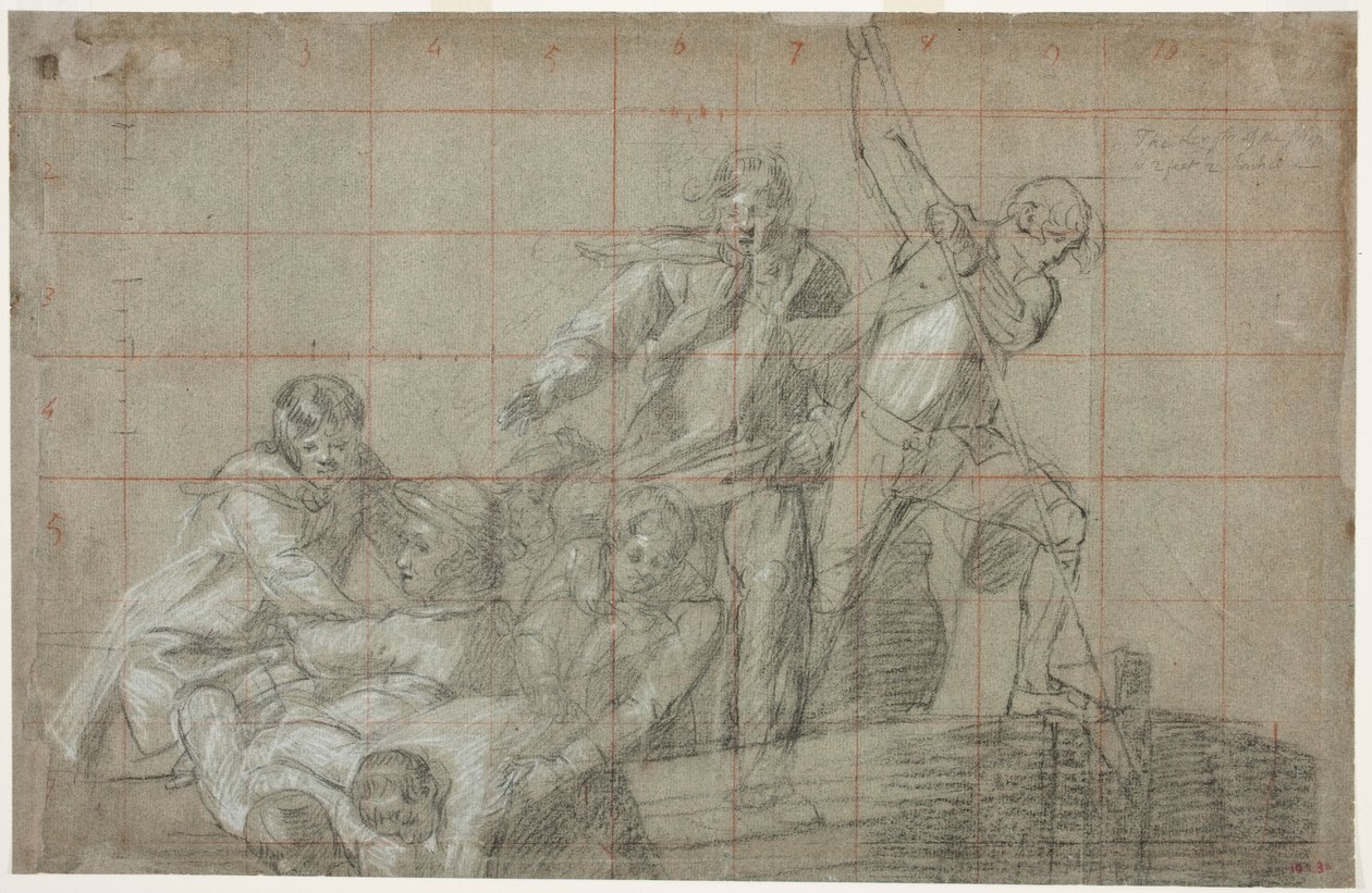Rescue Group, 177778 (sort kridt forhøjet med hvidt på papir) af John Singleton Copley