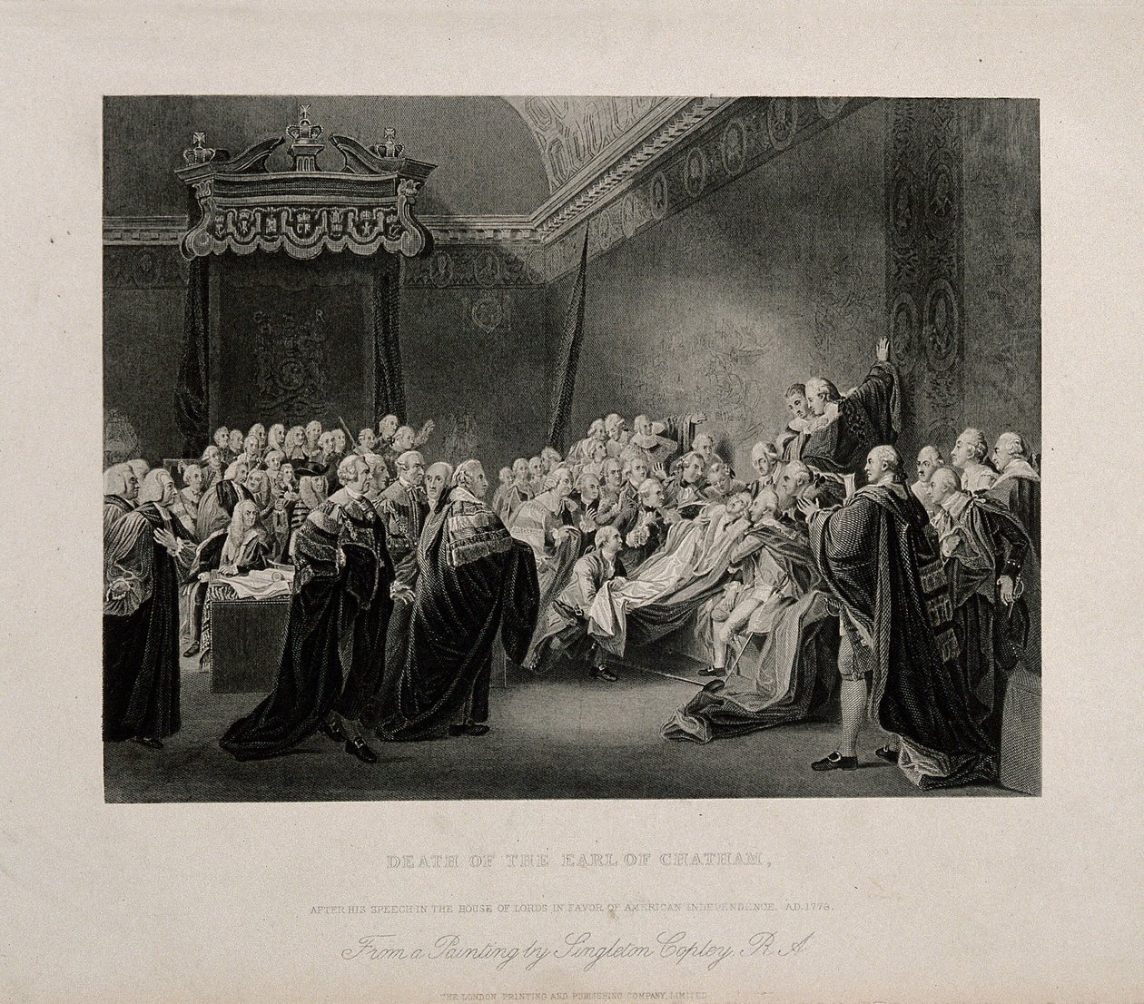 William Pitts, Lord Chathams, død i Overhuset i Westminster Palace, 1778. Kobberstik efter J. Copley, 1779. af John Singleton Copley