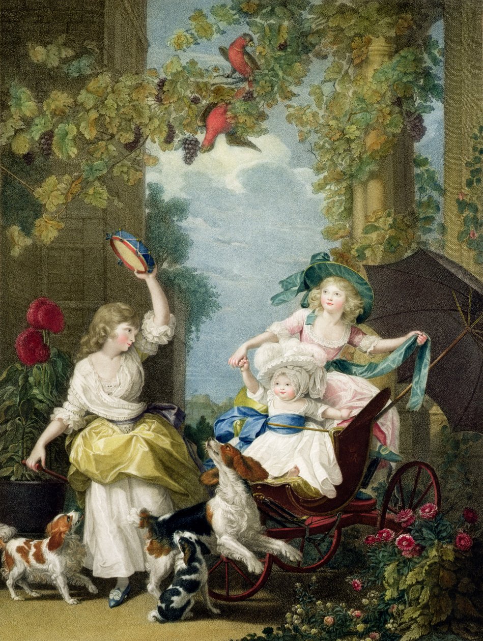 Deres Kongelige Højheder Prinsesserne Mary (1776-1857), Sophia (1777-1848) og Amelia (1783-1810), indgraveret af Francesco Bartolozzi (1727-1815), pub. af kunstneren, 1792 (stipstik) af John Singleton Copley