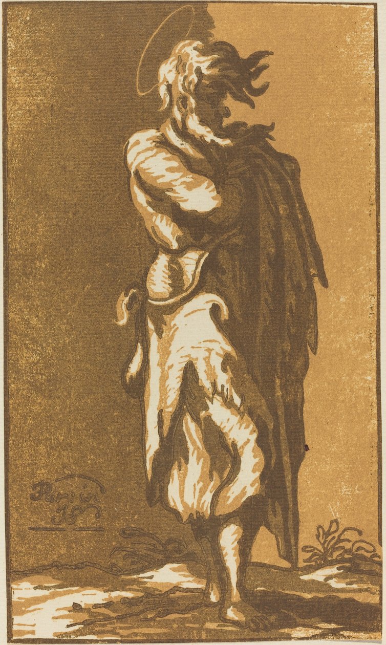 Mandshelgen stående med foldede arme, vendt mod højre af John Skippe after Parmigianino
