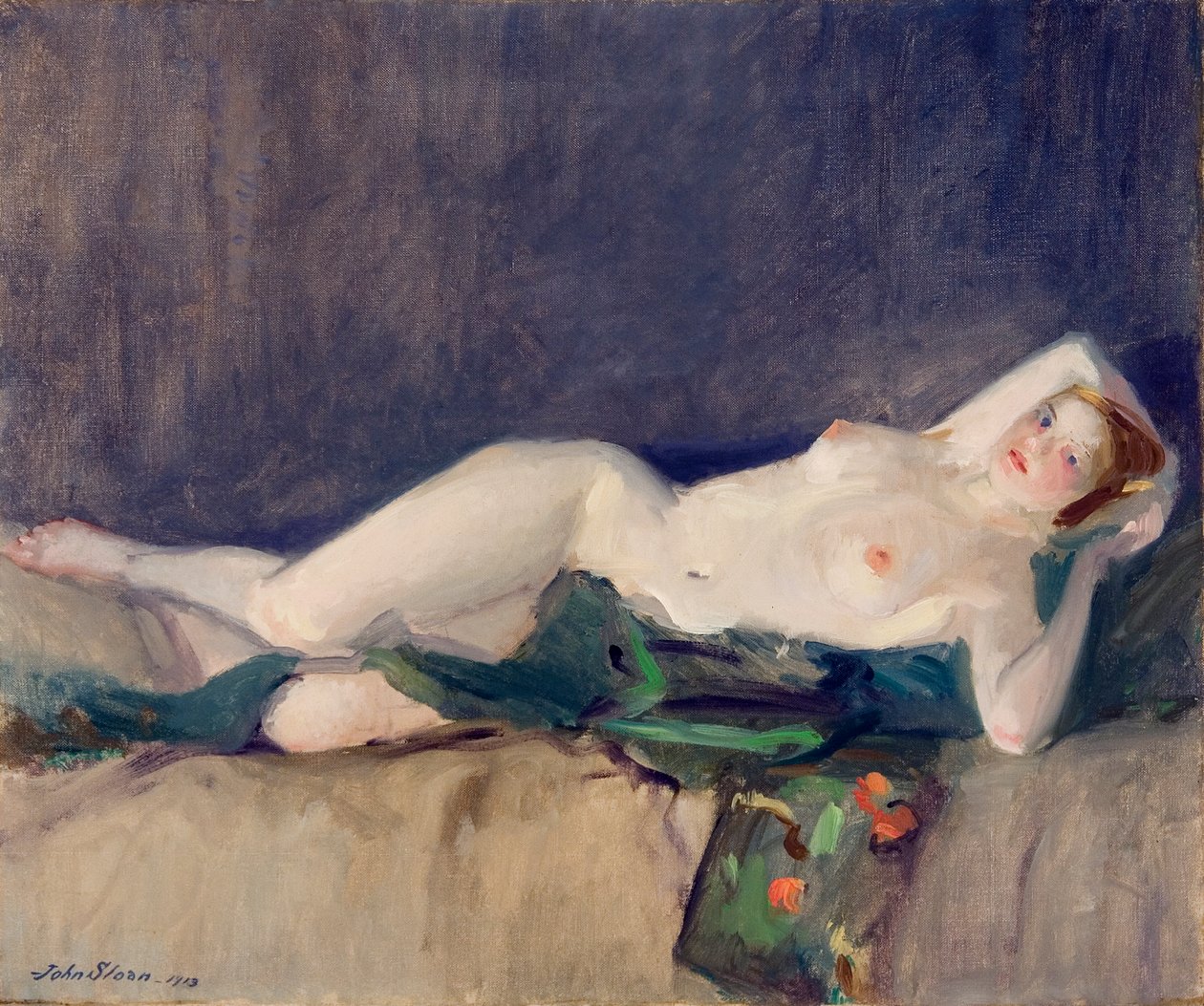 Nøgen, grønt tørklæde af John French Sloan