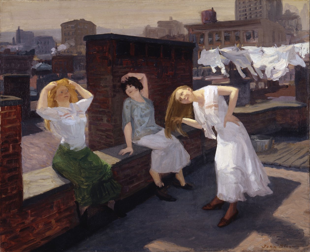 Søndag, kvinder tørrer deres hår af John French Sloan