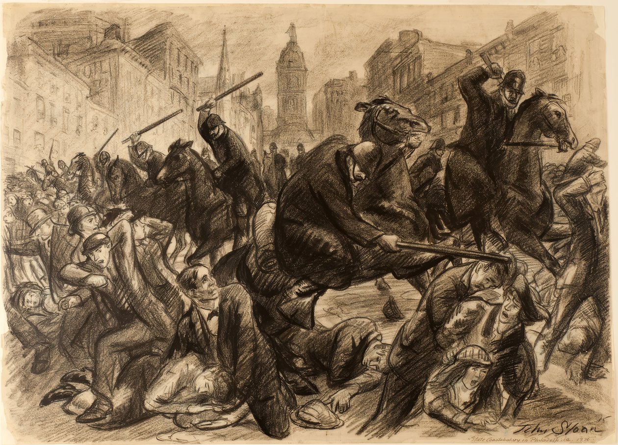 The Constabulary; Politiarbejde i landdistrikterne i Philadelphia, 1910 af John Sloan