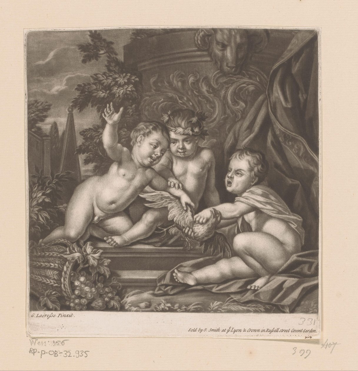 Tre amoriner med en fugl af attributed to John Smith