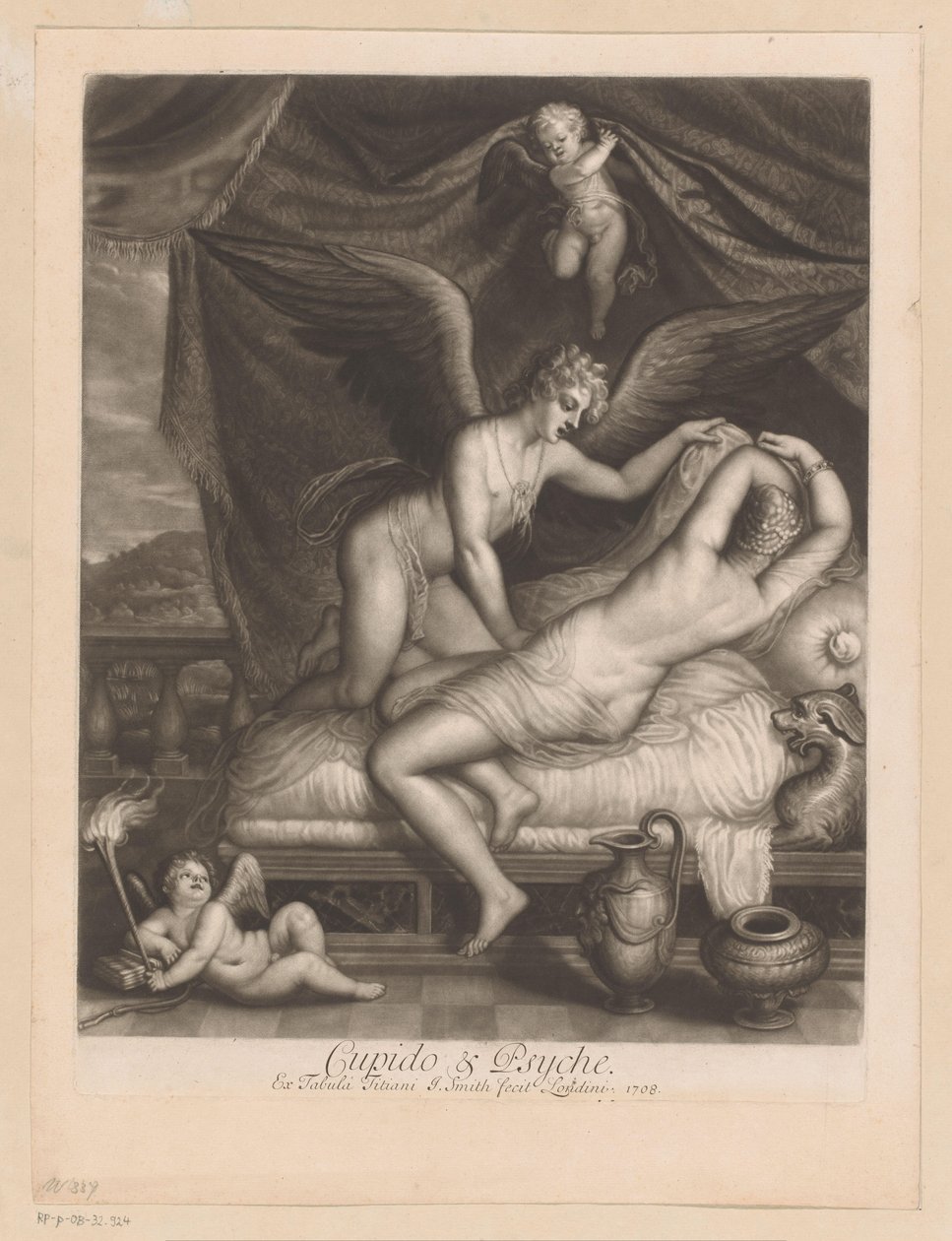 Amor og Psyche i sengen Amor og psyke (titel på objekt) gudernes kærlighedsforhold (serietitel) Loves of the Gods (serietitel) af John Smith
