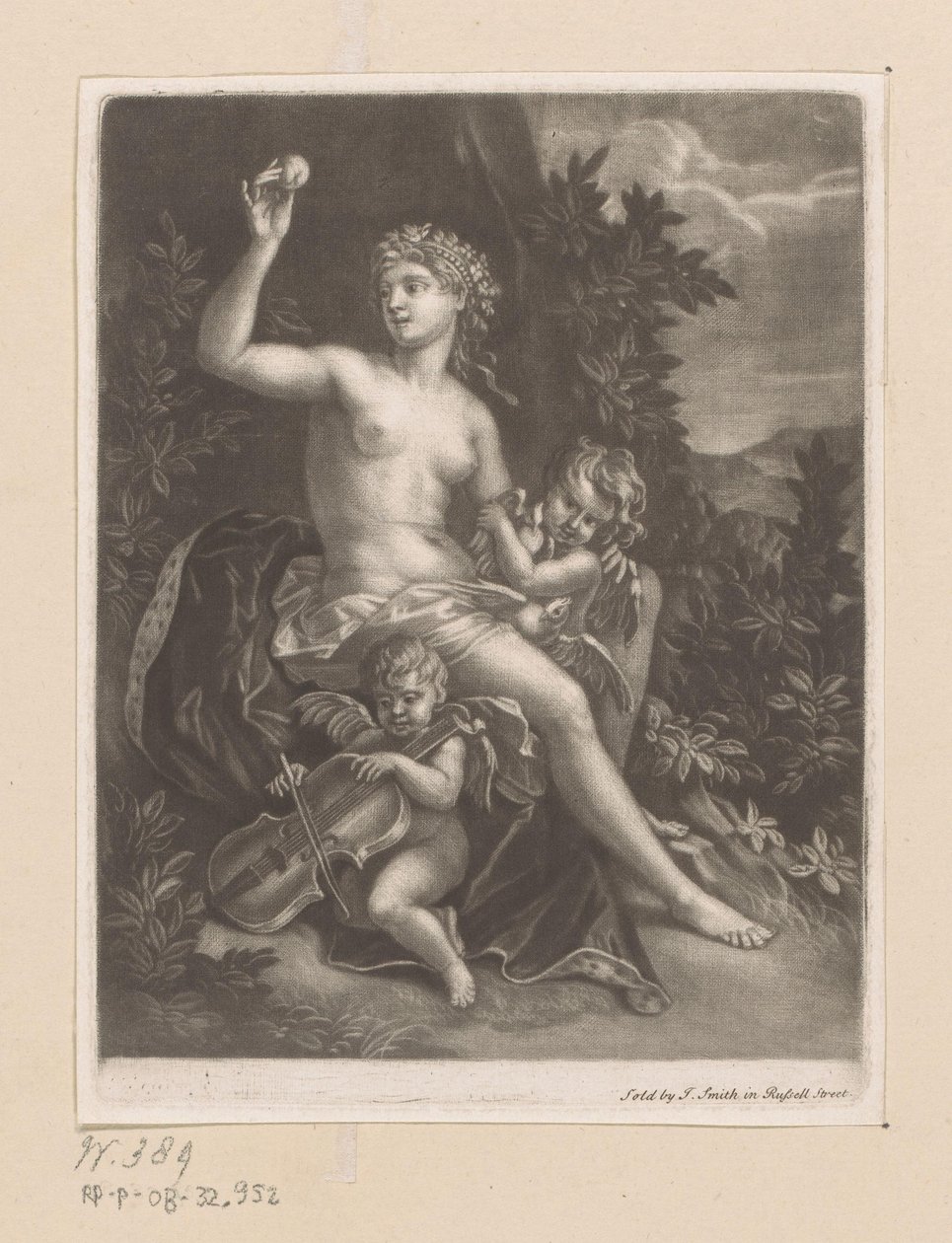 Venus med et æble og to amoriner med violin og duer af John Smith