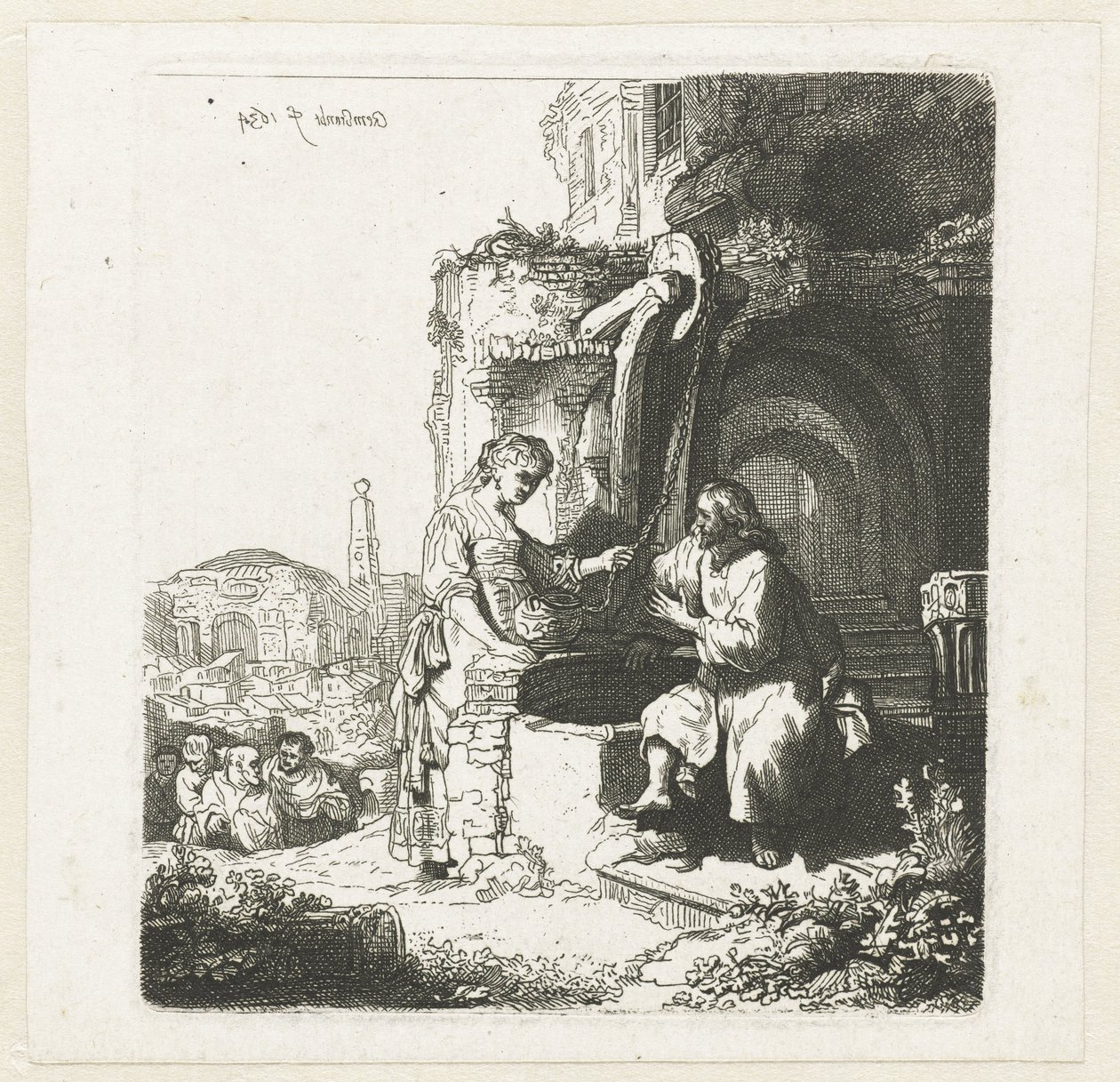 Kristus og kvinden fra Samaria blandt ruiner af John Smith of Chichester