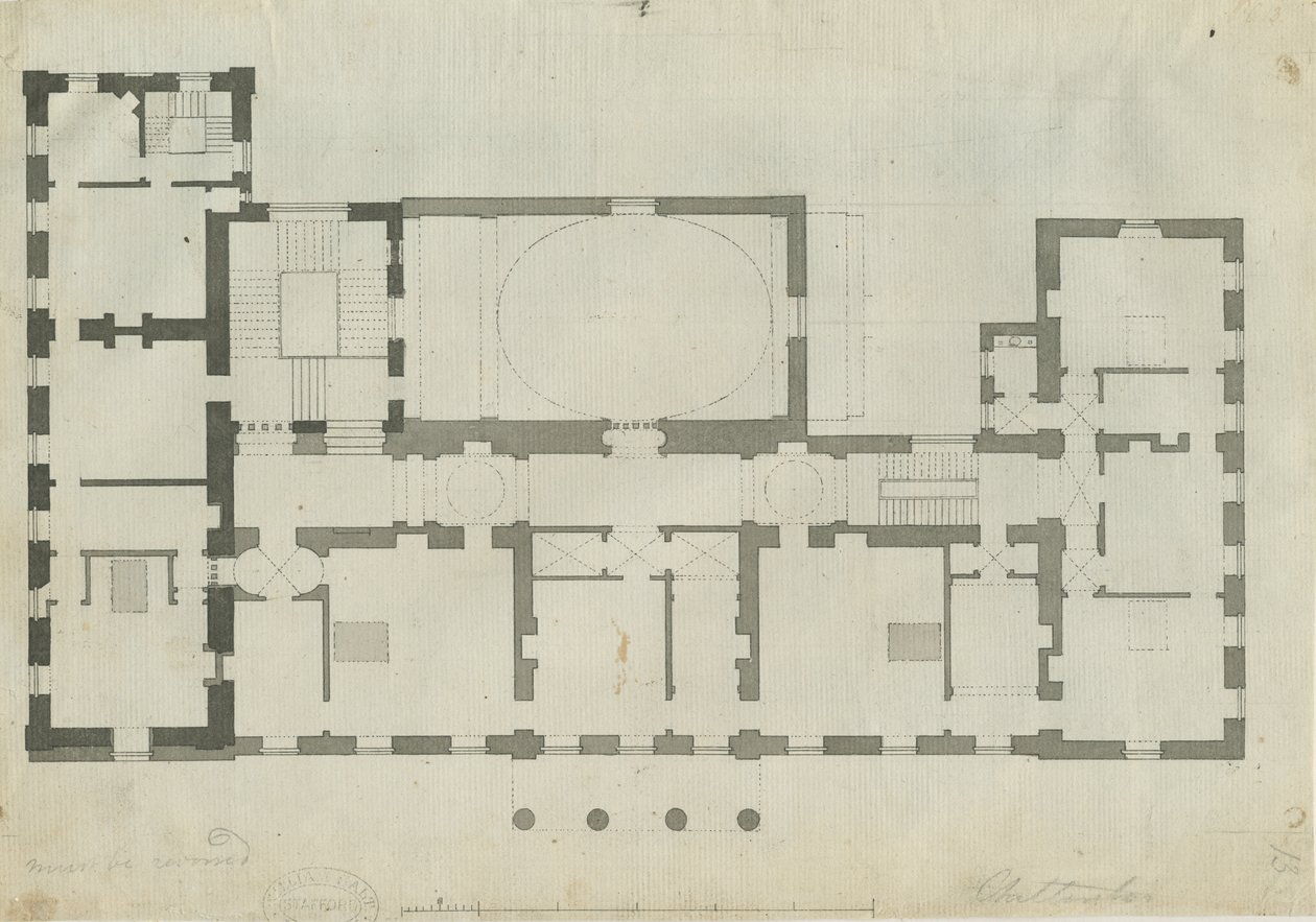 Chillington Hall: pen- og blyantstegning, nd [1789] (tegning) af John Soane