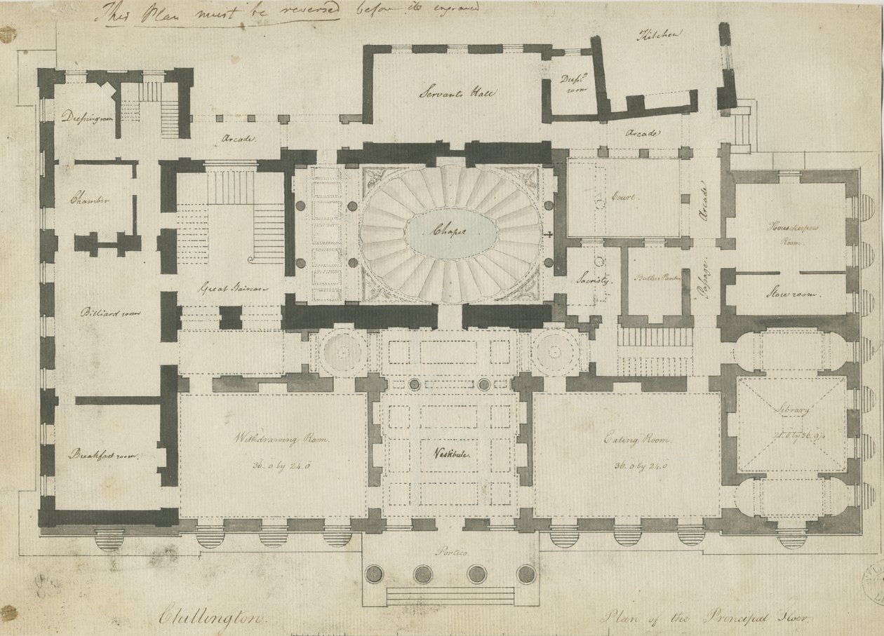 Chillington Hall: pen and pencil drawing, nd [1789] dani af John Soane