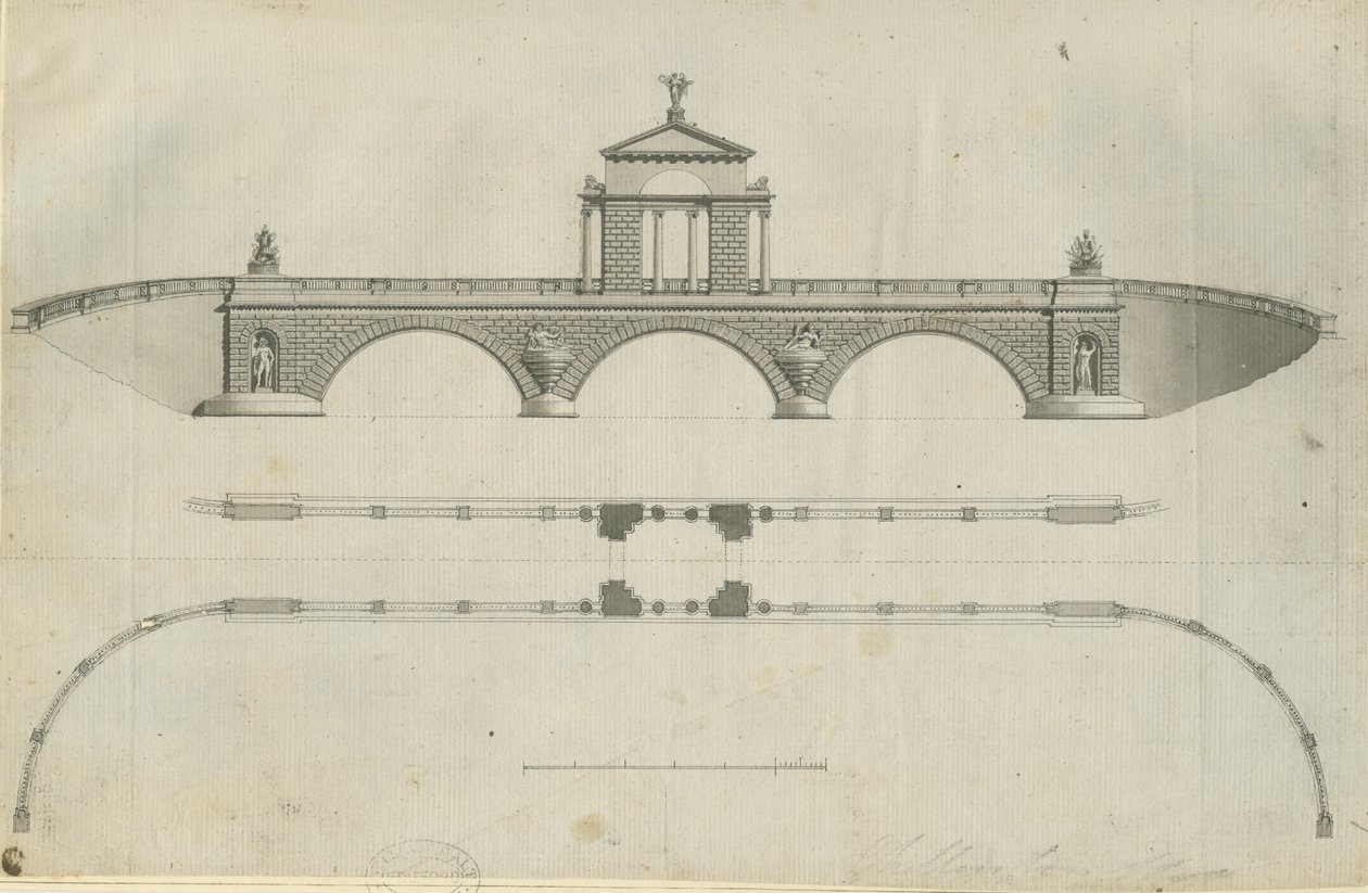 Chillington Park - Proposed Bridge: sepia tegning, nd [1789] (print) af John Soane