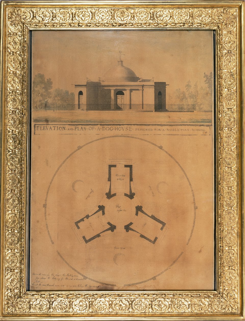 Højde og plan af et hundehus, 1779 (pen og blæk og wc på papir) af John Soane