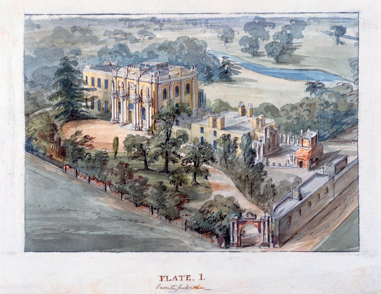 Pitzhanger Manor, Ealing (pen og blæk med wc på papir) af John Soane