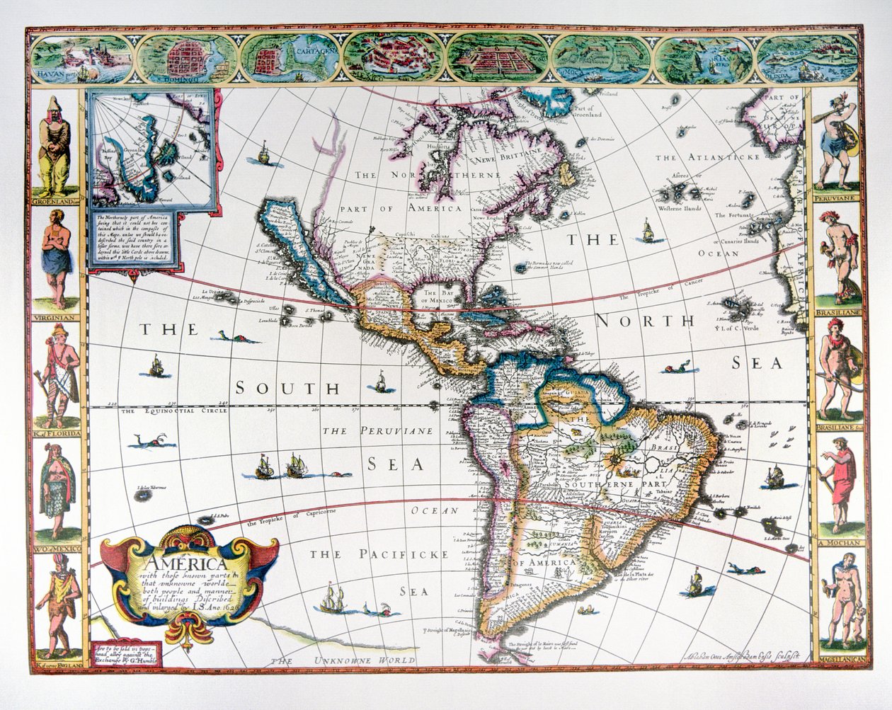 Kort over den vestlige halvkugle i 1626 (farve litho) af John Speed