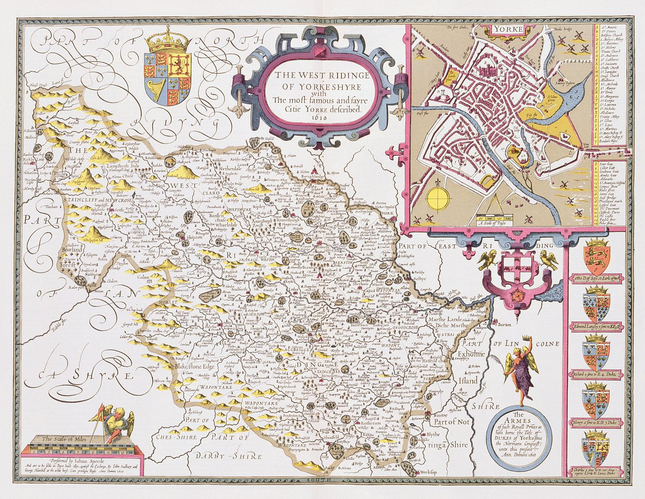 The West Ridinge of Yorkeshyre, graveret af Jodocus Hondius (1563-1612) fra John Speeds 