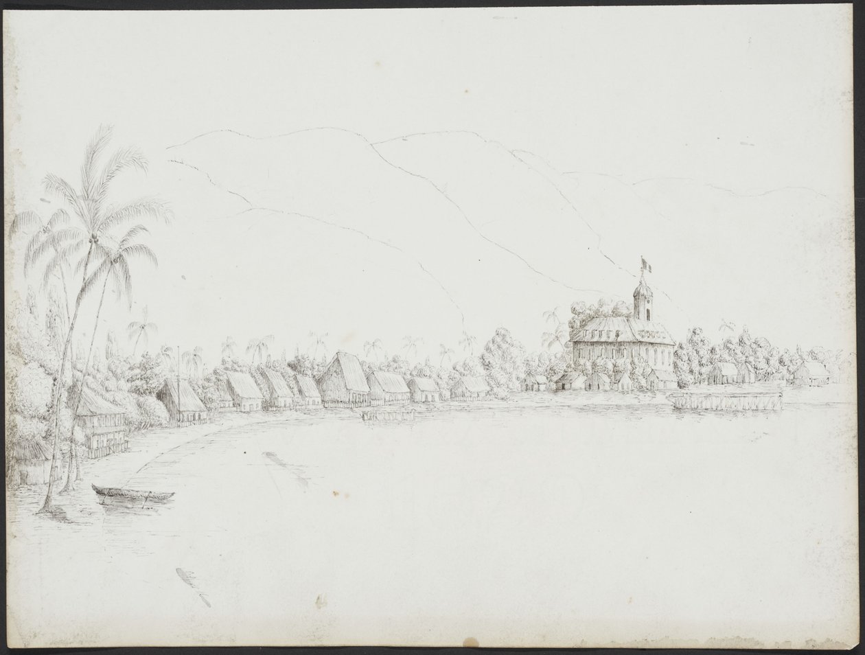 Udsigt over Papeete fra havnen, november 1845 af John Speer