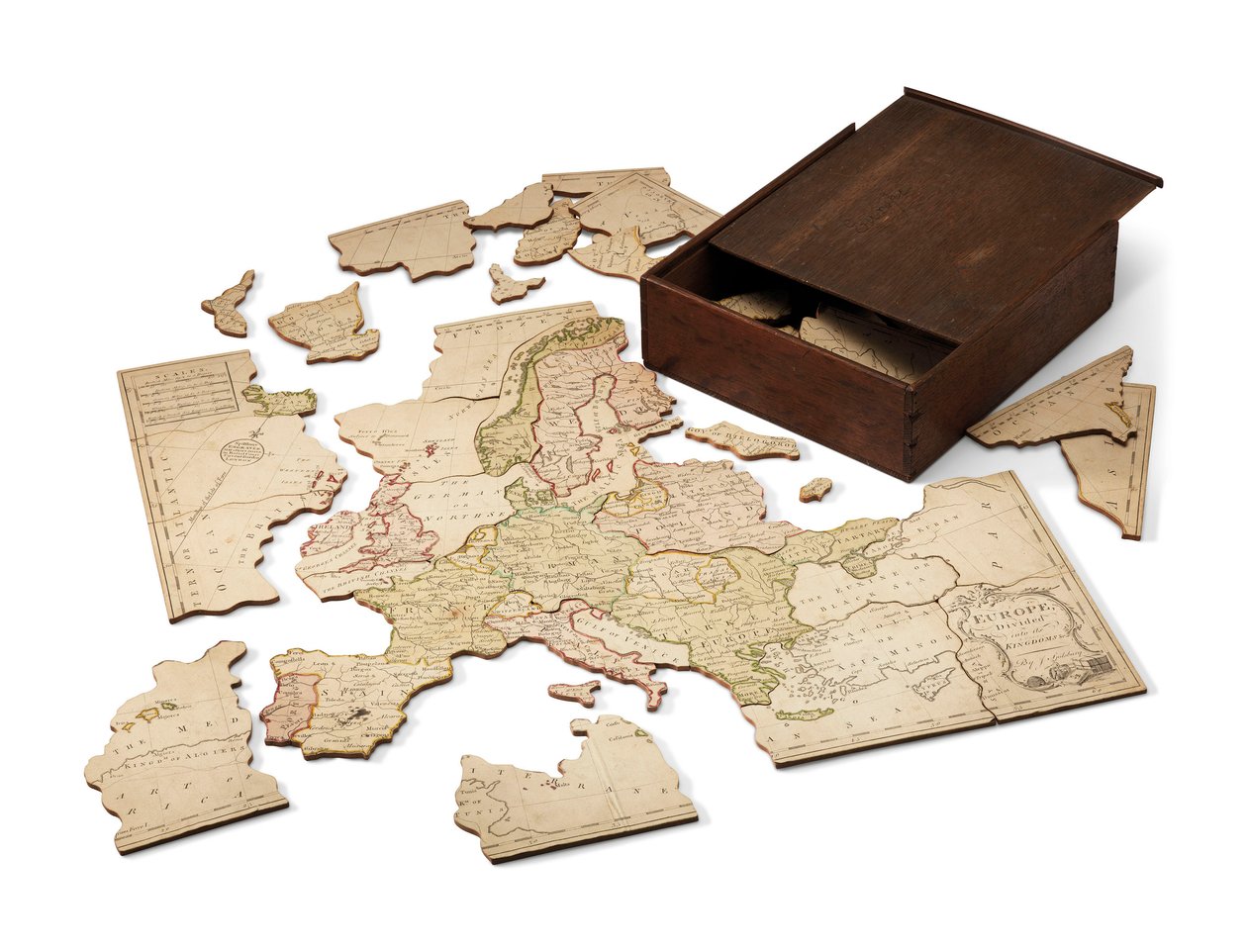 Europa opdelt i dets kongeriger, ca. 1766 (håndfarvet indgraveret ark monteret på træ) af John Spilsbury