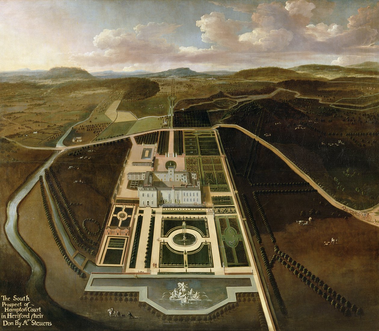 South Prospect of Hampton Court, Herefordshire, ca. 1705 af John Stevens