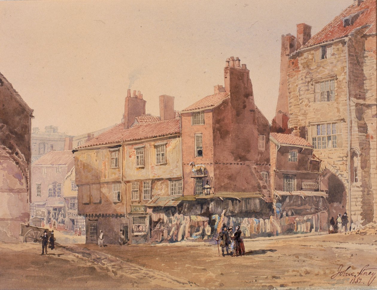 Huse, King Street, nær Black Gate (pen og blæk) af John Storey