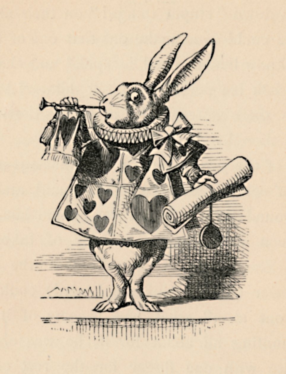 En kanin som retsembedsmand, der blæser i trompet for en meddelelse, 1889 af John Tenniel