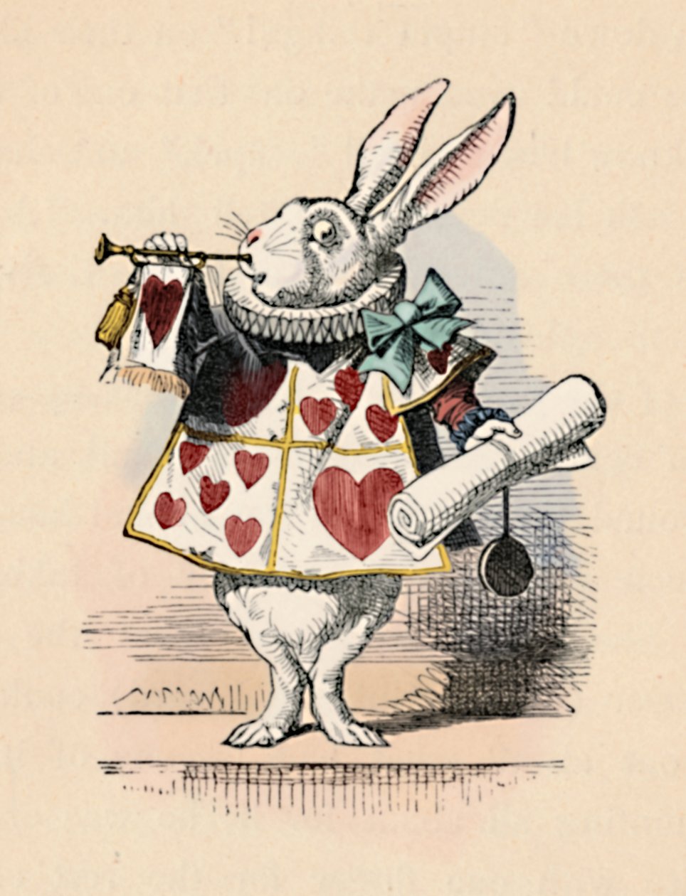 En kanin som retsembedsmand, der blæser i trompet for en meddelelse, 1889 af John Tenniel