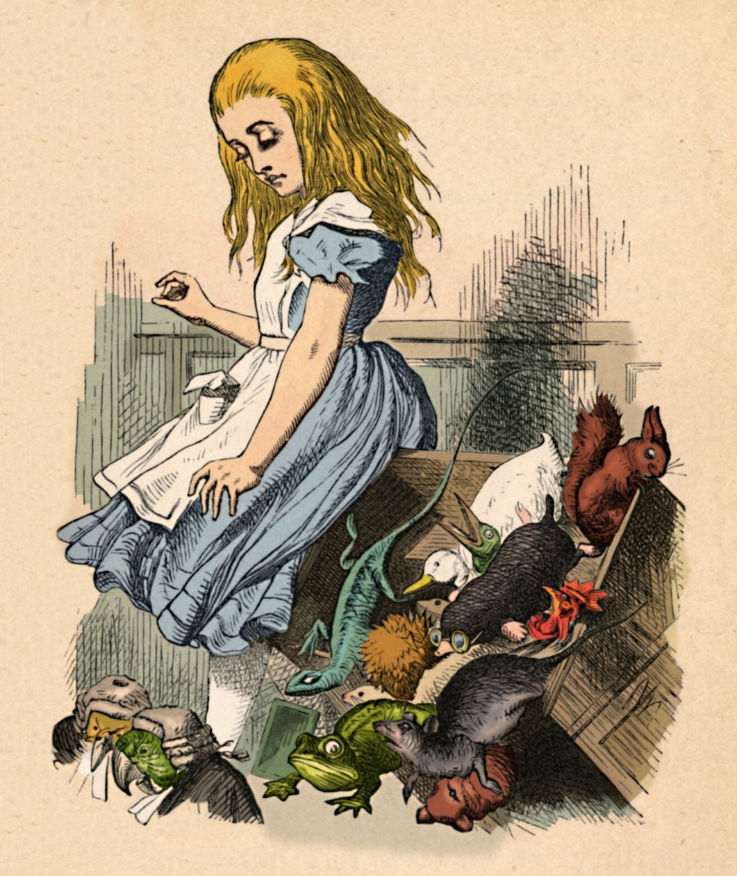 Alice og dyr. Kaos og hoffet, 1889 af John Tenniel