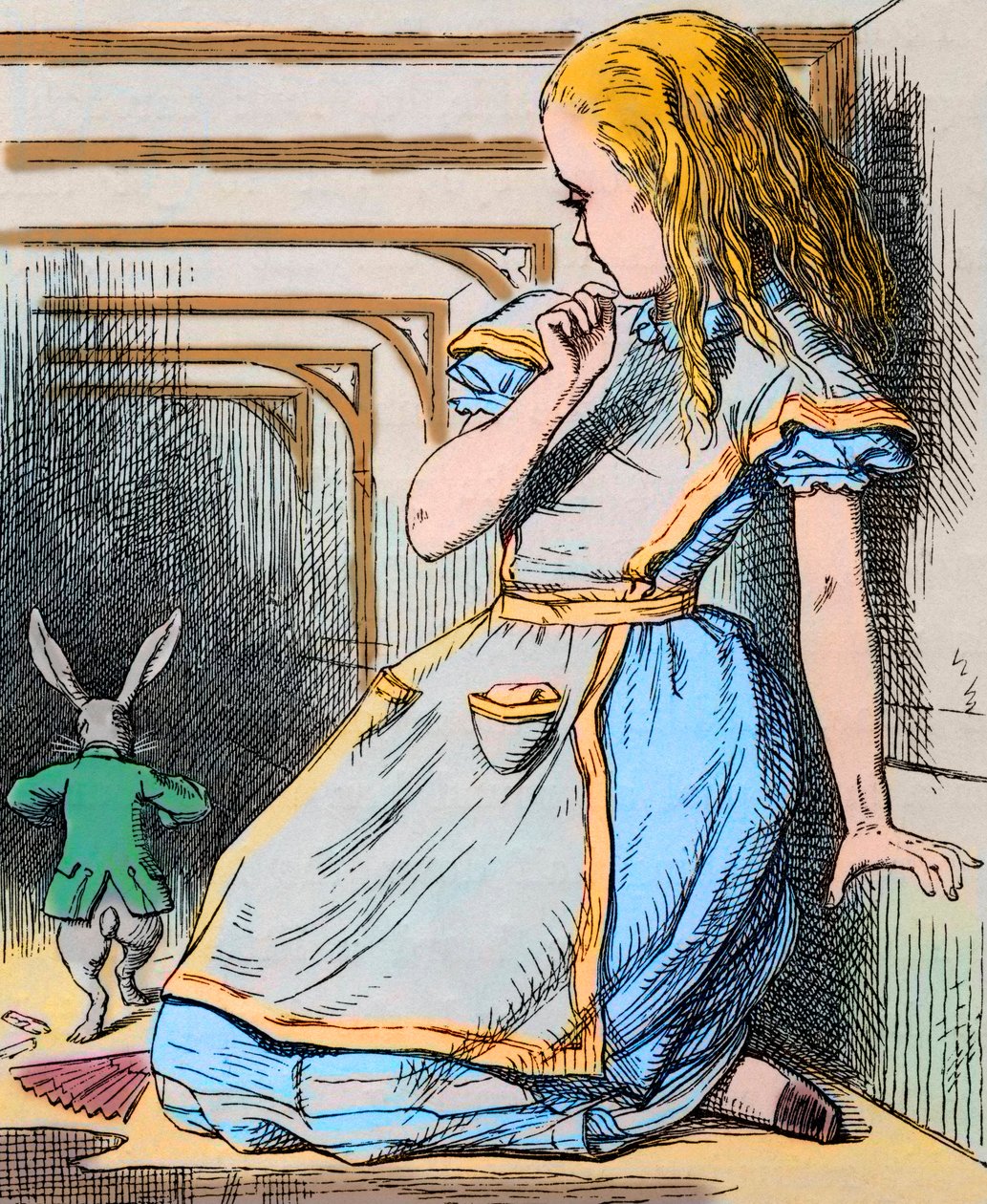 Alice og den hvide kanin. Illustration af John Tenniel fra den første udgave af Lewis Carrolls 