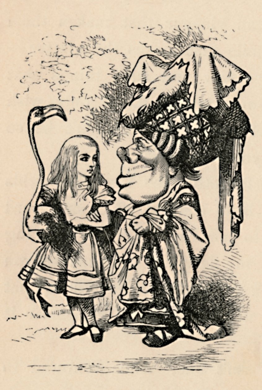 Alice bærer storken og taler med hertuginden, 1889 af John Tenniel