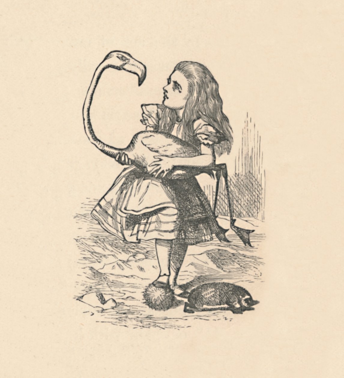 Alice forsøger at spille kroket med en flamingo som en hammer, 1889 af John Tenniel