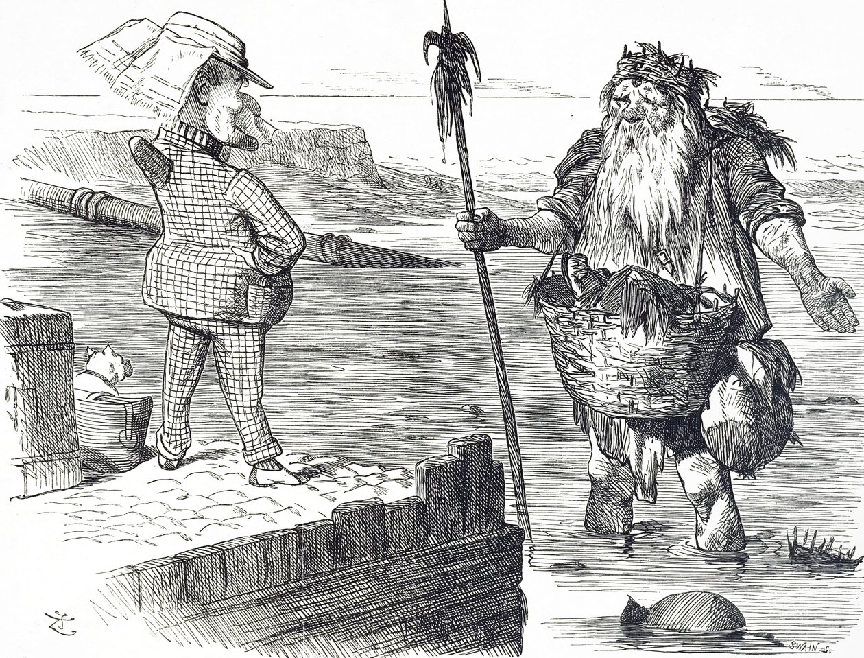 Tegneserie, der kommenterer forureningen af Themsen i London af John Tenniel