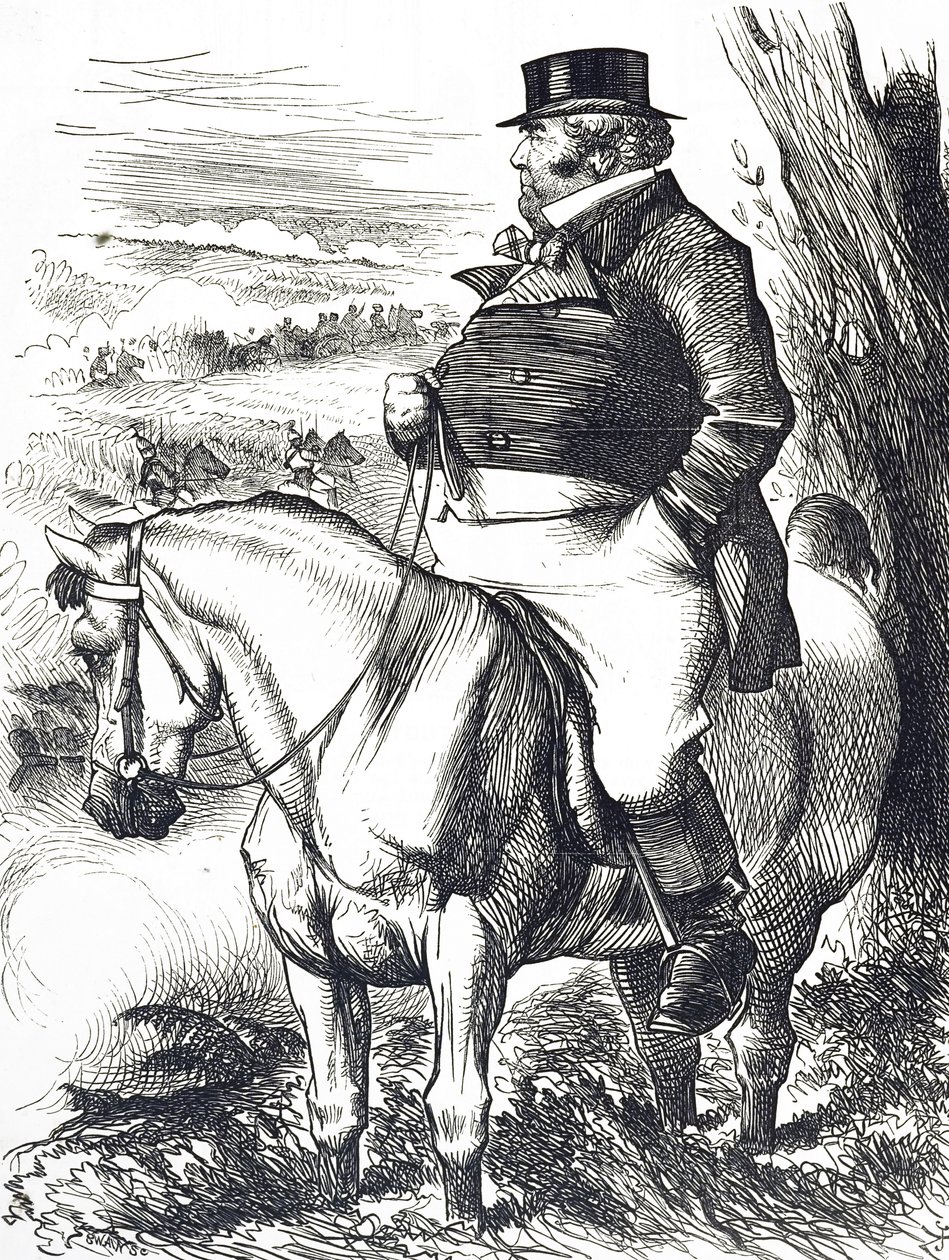 Tegnefilm, der viser John Bull, der ser efterårsmanøvrer af John Tenniel