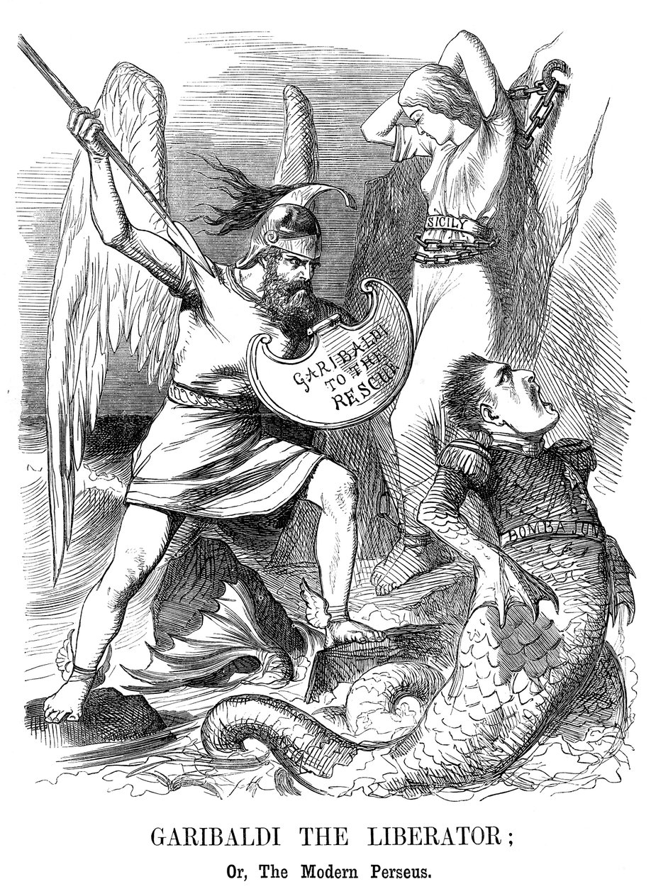 Giuseppe Garibaldi, erobrede Sicilien og Napoli til det nye kongerige Italien, 1860 af John Tenniel