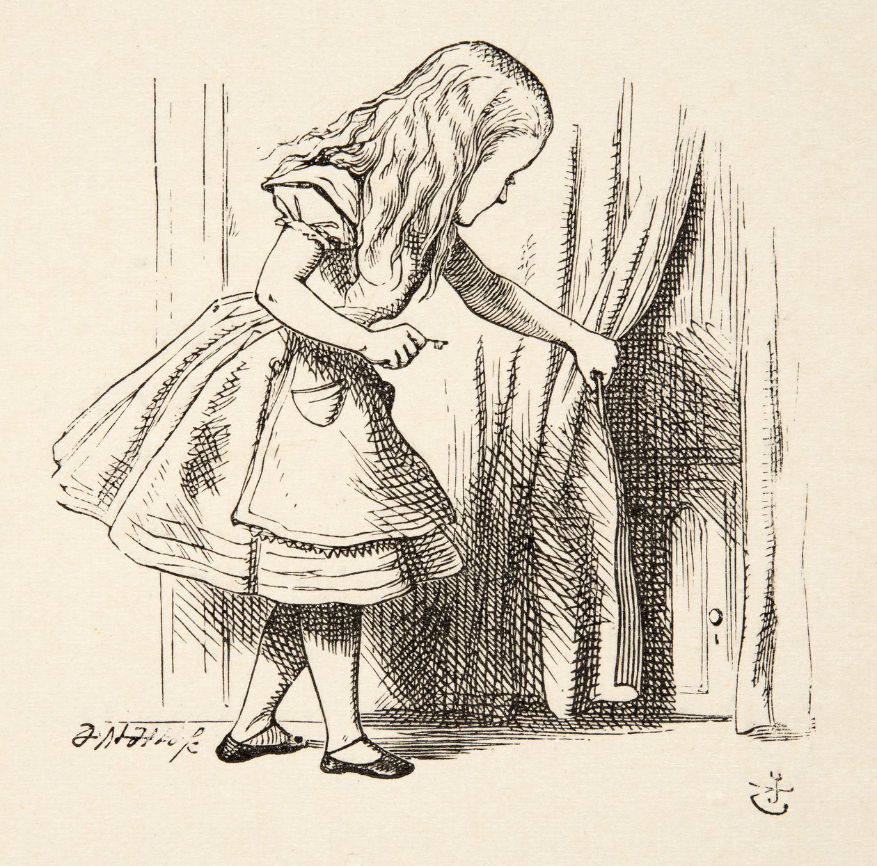 Looking behind the Curtain, fra Alices Adventures in Wonderland af Lewis Carroll (1832 - 98), pub. 1891 af John Tenniel