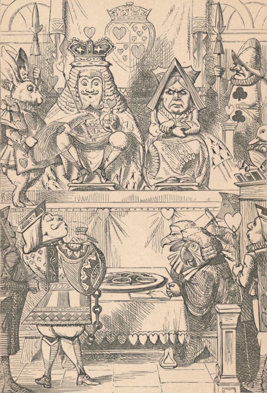 Hjerternes konge og dronning i retten, 1889 af John Tenniel