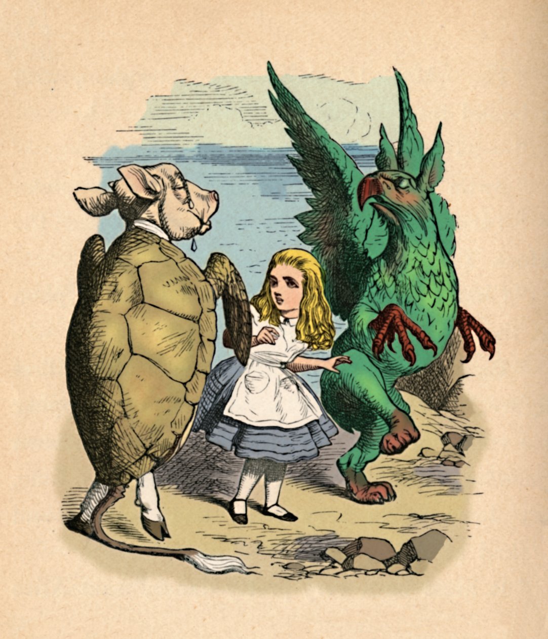 The Mock Turtle, Alice and The Gryphon, 1889 af John Tenniel