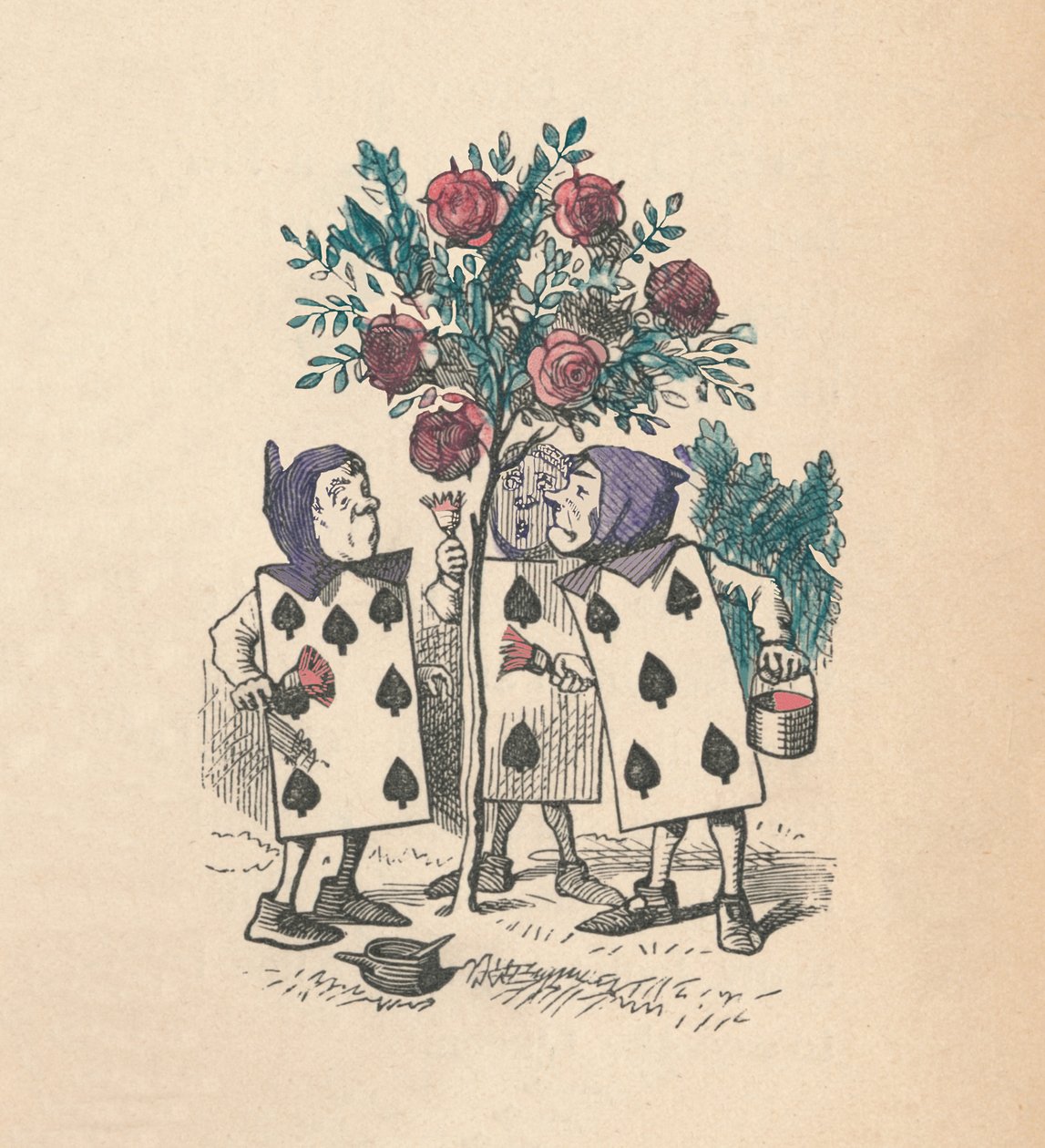 Spillekortene, der maler rosenbuskene, 1889 af John Tenniel