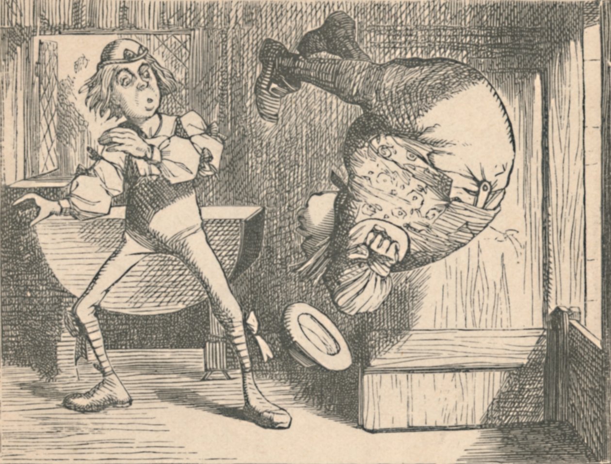 Ungdommen og vismanden. Vismanden laver en saltomortale, 1889 af John Tenniel